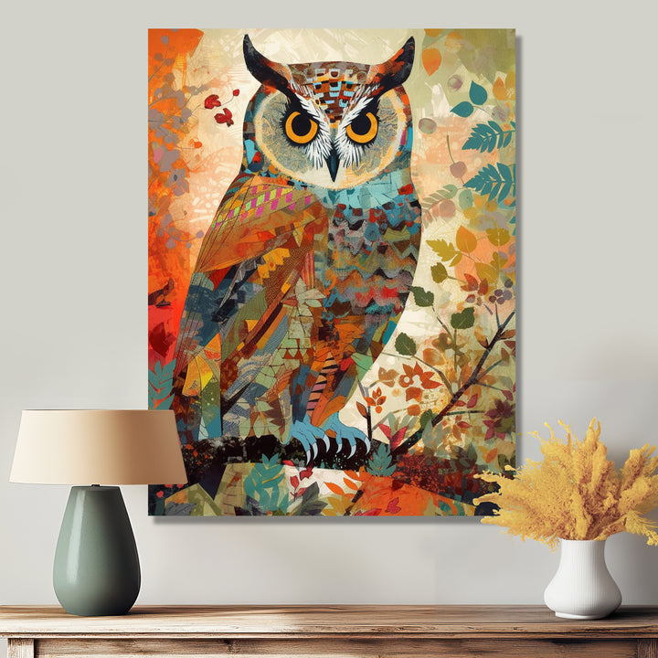 Colorful Boho Owl Retro Illustration - Owl Canvas Wall Art