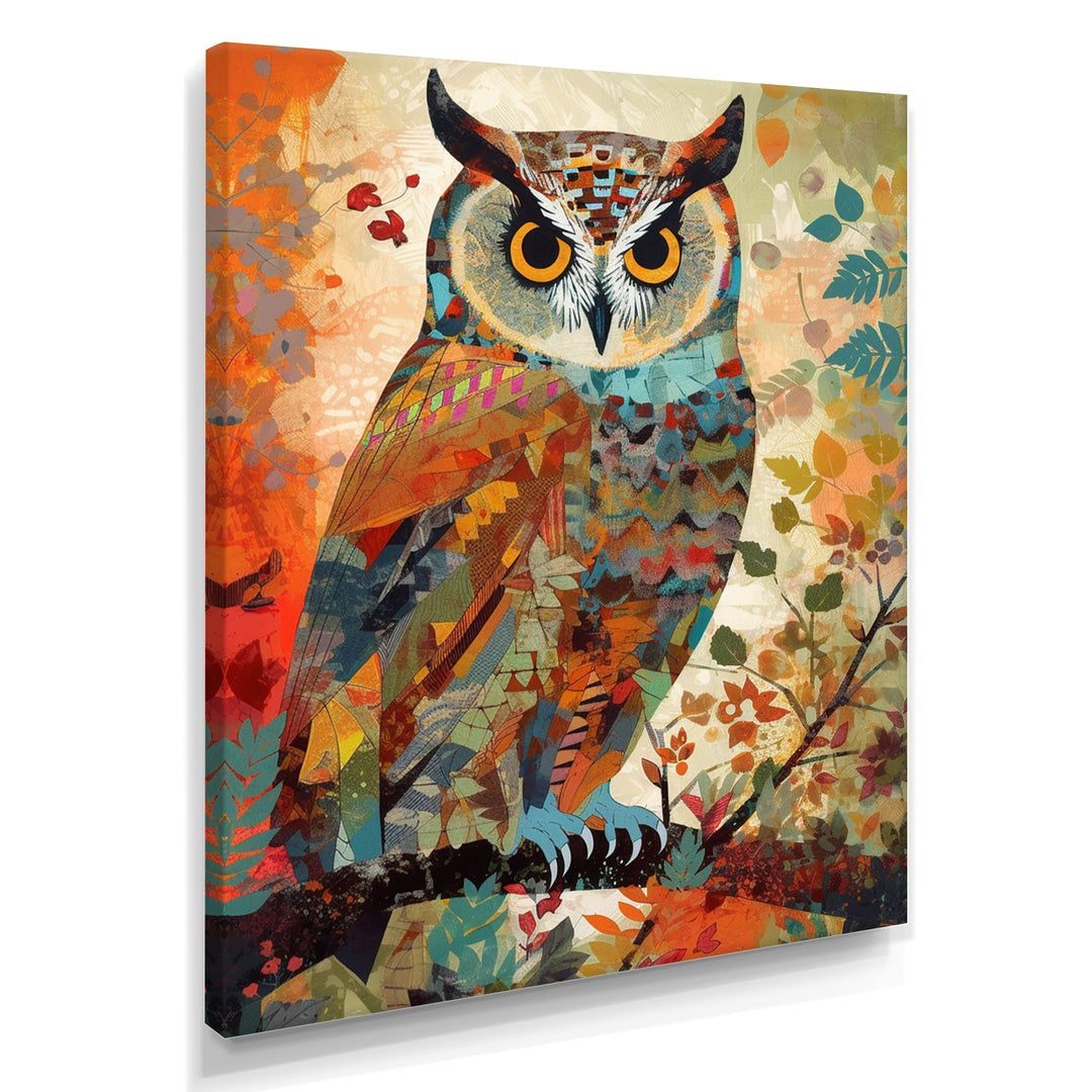 Colorful Boho Owl Retro Illustration - Owl Canvas Wall Art