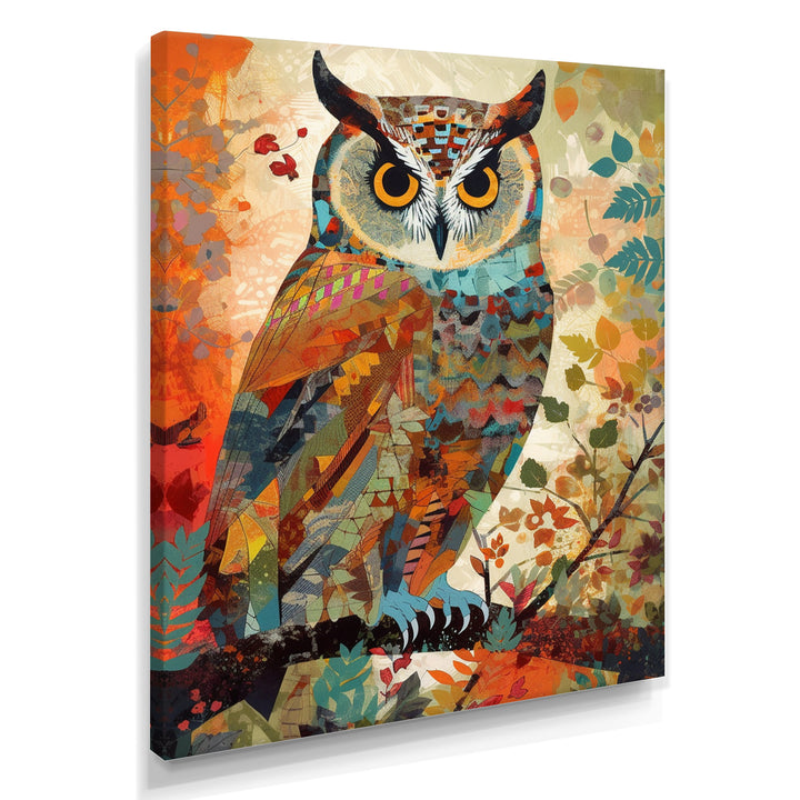 Colorful Boho Owl Retro Illustration - Owl Canvas Wall Art