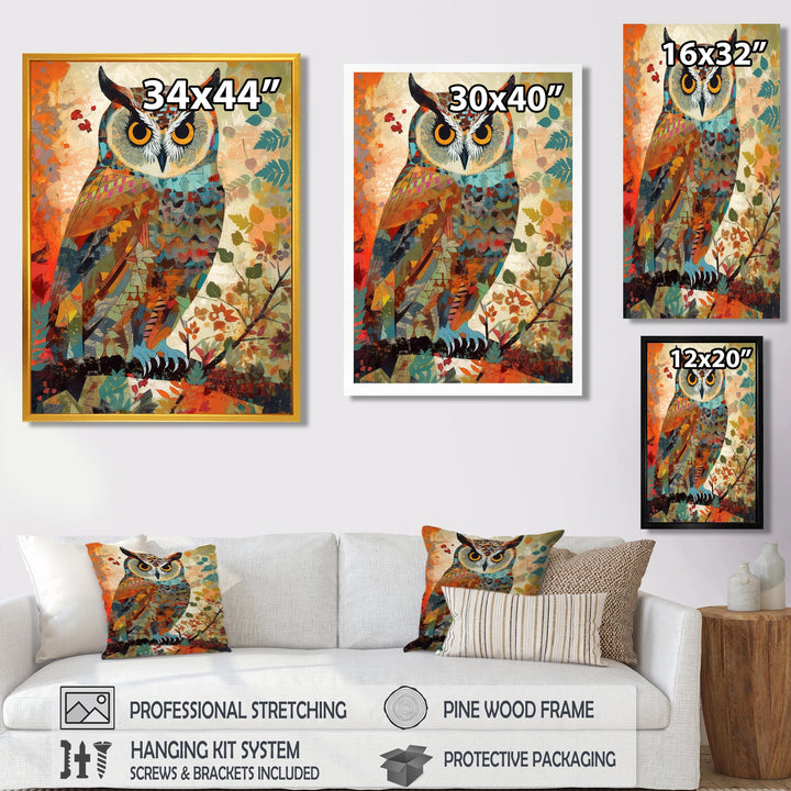Colorful Boho Owl Retro Illustration - Owl Canvas Wall Art