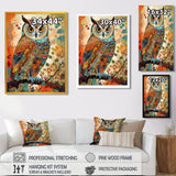 Colorful Boho Owl Retro Illustration - Owl Canvas Wall Art