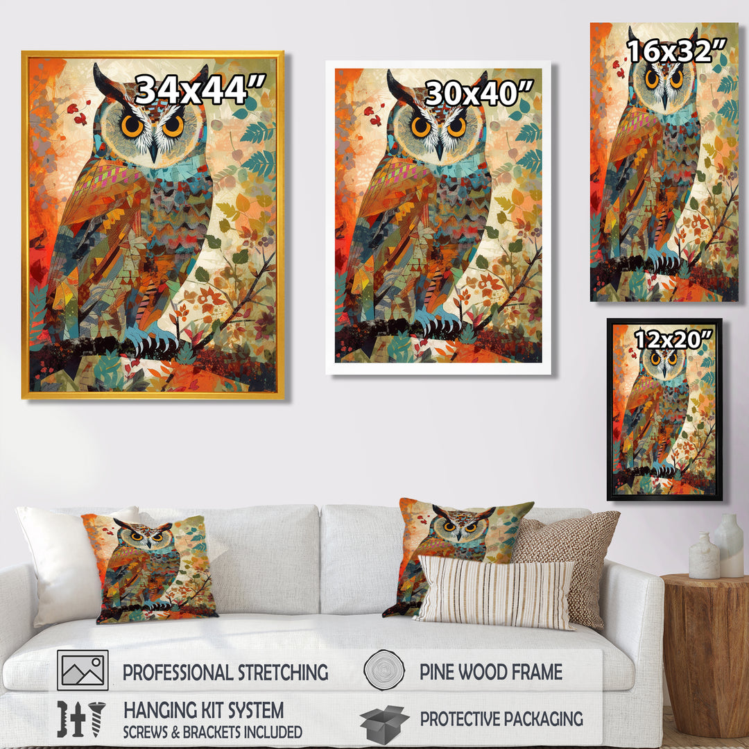 Colorful Boho Owl Retro Illustration - Owl Canvas Wall Art