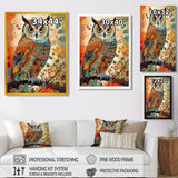 Colorful Boho Owl Retro Illustration - Owl Canvas Wall Art