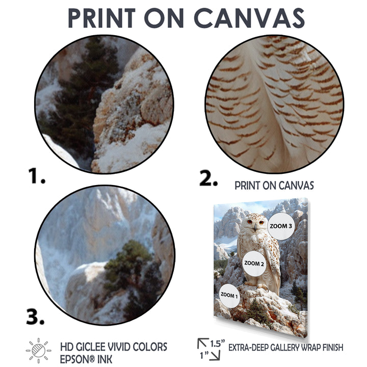 Majestic White Snow Owl In The Mountains - Owl Wall Art Prints