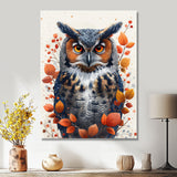 Nobel Owl Red Autumn Leaves - Owl Framed Canvas Art