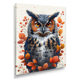 Nobel Owl Red Autumn Leaves - Owl Framed Canvas Art