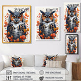 Nobel Owl Red Autumn Leaves - Owl Framed Canvas Art