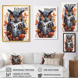 Nobel Owl Red Autumn Leaves - Owl Framed Canvas Art