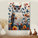Nobel Owl Blooming Orange Flowers - Owl Large Canvas Wall Art