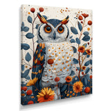 Nobel Owl Blooming Orange Flowers - Owl Large Canvas Wall Art