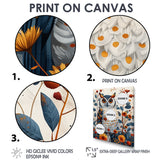 Nobel Owl Blooming Orange Flowers - Owl Large Canvas Wall Art