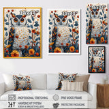 Nobel Owl Blooming Orange Flowers - Owl Large Canvas Wall Art