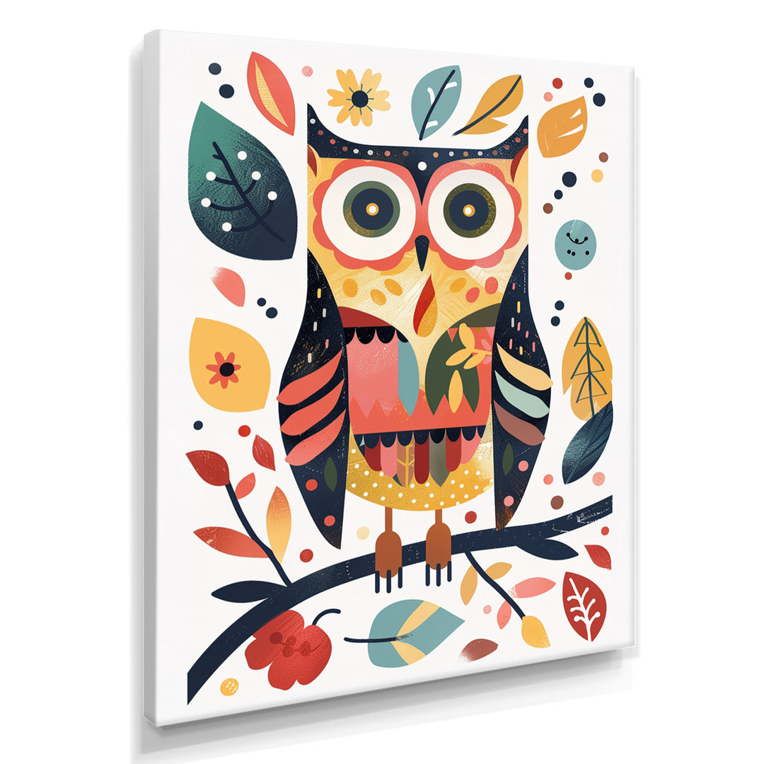 Whimsical Colorful Owl Autumn Leaves Retro - Owl Home Decor Art