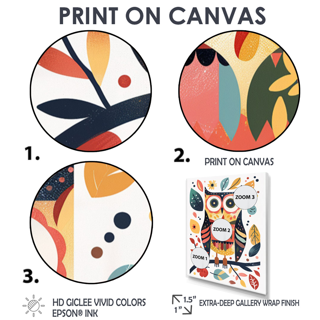 Whimsical Colorful Owl Autumn Leaves Retro - Owl Home Decor Art