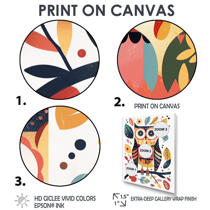 Whimsical Colorful Owl Autumn Leaves Retro - Owl Home Decor Art