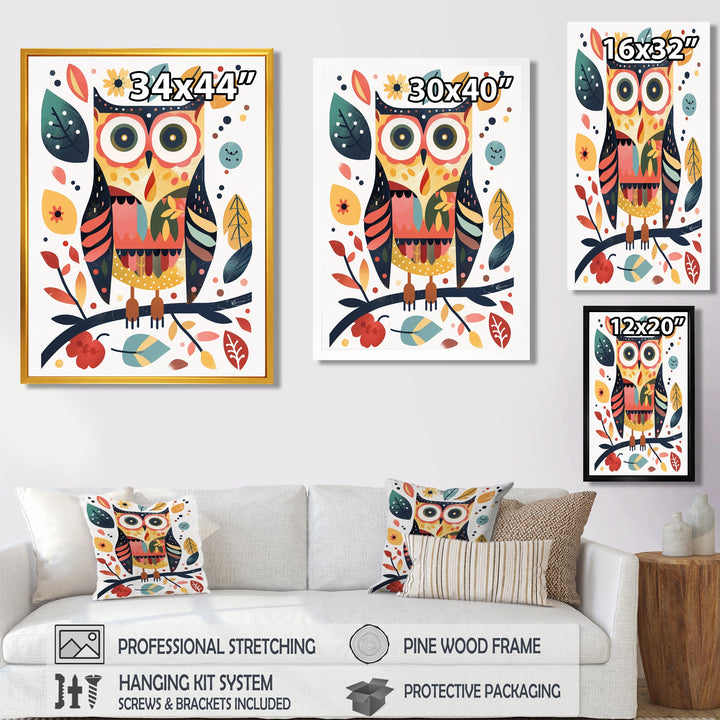 Whimsical Colorful Owl Autumn Leaves Retro - Owl Home Decor Art