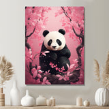 Panda In Pink Blossoming Tree - Panda Living Room Wall Art
