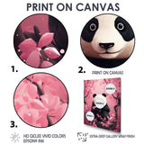Panda In Pink Blossoming Tree - Panda Living Room Wall Art
