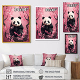 Panda In Pink Blossoming Tree - Panda Living Room Wall Art