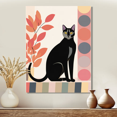 Retro Portrait Of A Gracious Black Cat - Cat Canvas Wall Art