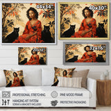 Two Black Panthers Woman In Red Dress - Panther Wall Art Prints