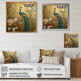 Majestic Peacock On Vintage Gold Blooming White Flowers - Peacock Living Room Wall Art