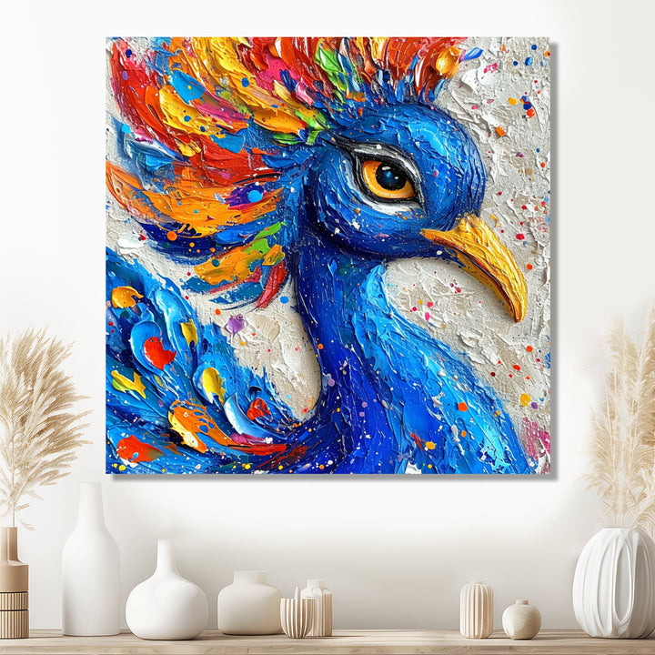 Painting Of Beautiful Blue Peacock - Peacock Wall Decor