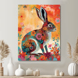 Colorful Boho Retro Rabbit Illustration - Rabbit Wall Art Prints