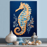 Gilded Blue Seahorse On Deep Blue - Blue Seahorse Wall Art