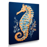 Gilded Blue Seahorse On Deep Blue - Blue Seahorse Wall Art