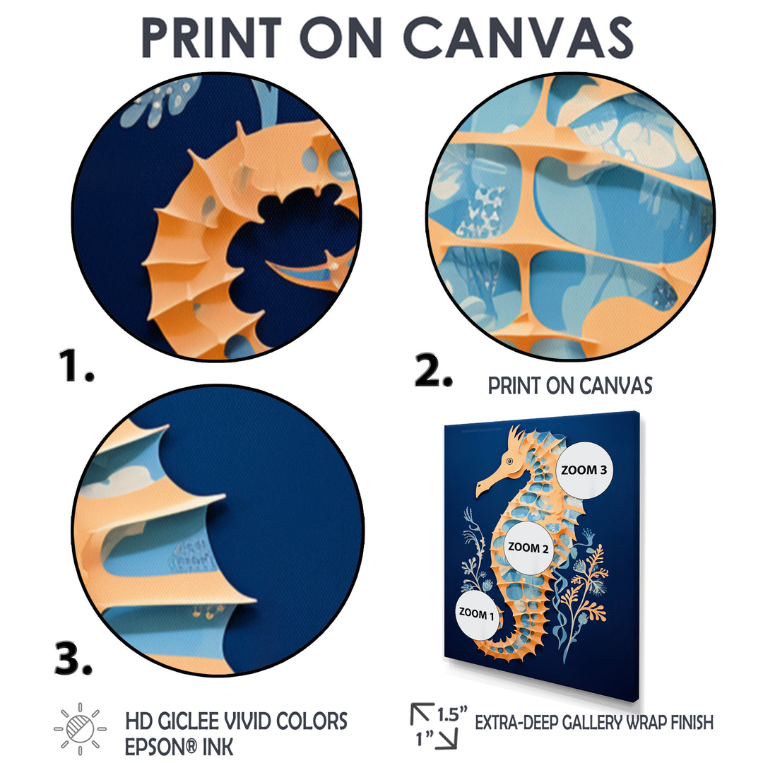 Gilded Blue Seahorse On Deep Blue - Blue Seahorse Wall Art