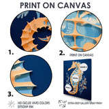 Gilded Blue Seahorse On Deep Blue - Blue Seahorse Wall Art