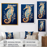 Gilded Blue Seahorse On Deep Blue - Blue Seahorse Wall Art
