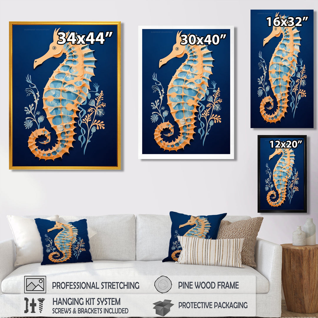Gilded Blue Seahorse On Deep Blue - Blue Seahorse Wall Art