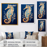 Gilded Blue Seahorse On Deep Blue - Blue Seahorse Wall Art