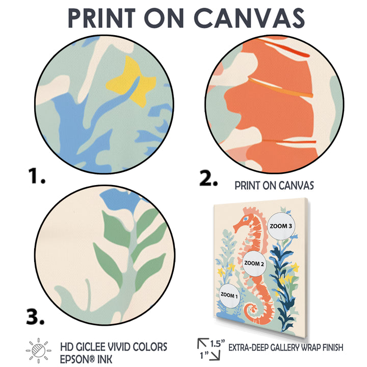 Orange Deep Ocean Seahorse Retro Illustration - Blue Seahorse Wall Art
