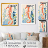 Orange Deep Ocean Seahorse Retro Illustration - Blue Seahorse Wall Art