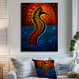 Majestic Minimal Seahorse In Red And Blue - Seahorse Framed Canvas Art