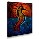 Majestic Minimal Seahorse In Red And Blue - Seahorse Framed Canvas Art