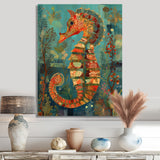 Adorable Seahorse In The Deep Ocean Vintage - Seahorse Large Canvas Wall Art
