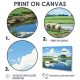 Herd Of Sheep Grazing By The River - Sheep Living Room Wall Art
