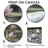 White Swan In Pond Blossoming Pink Lotus - Swans Canvas Wall Art