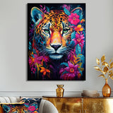 Tiger Portrait With Blossoming Fuchsia Flower - Tiger Fashion Wall Art Prints