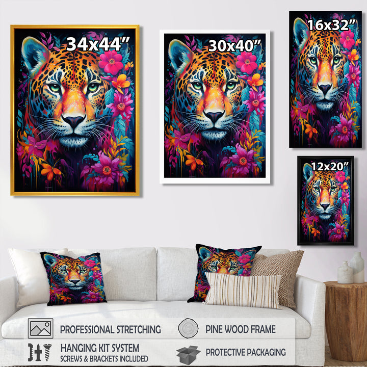 Tiger Portrait With Blossoming Fuchsia Flower - Tiger Fashion Wall Art Prints