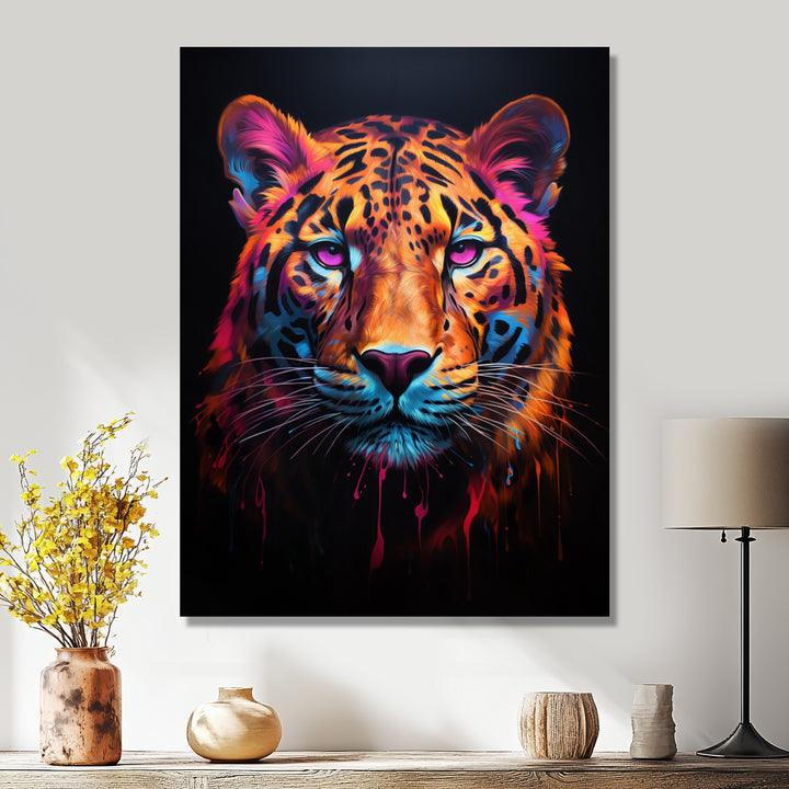 Portrait Of Tiger Fuchsia Neon Glow - Brown Tiger Wall Art
