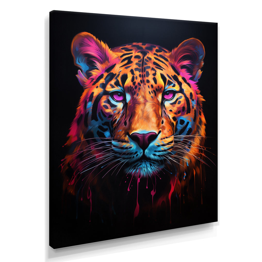 Portrait Of Tiger Fuchsia Neon Glow - Brown Tiger Wall Art