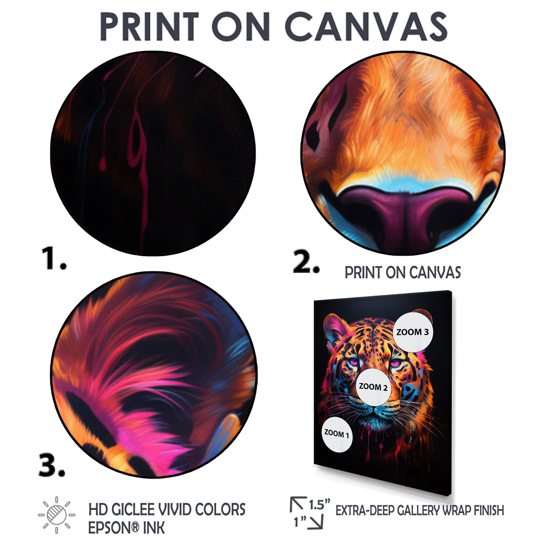 Portrait Of Tiger Fuchsia Neon Glow - Brown Tiger Wall Art