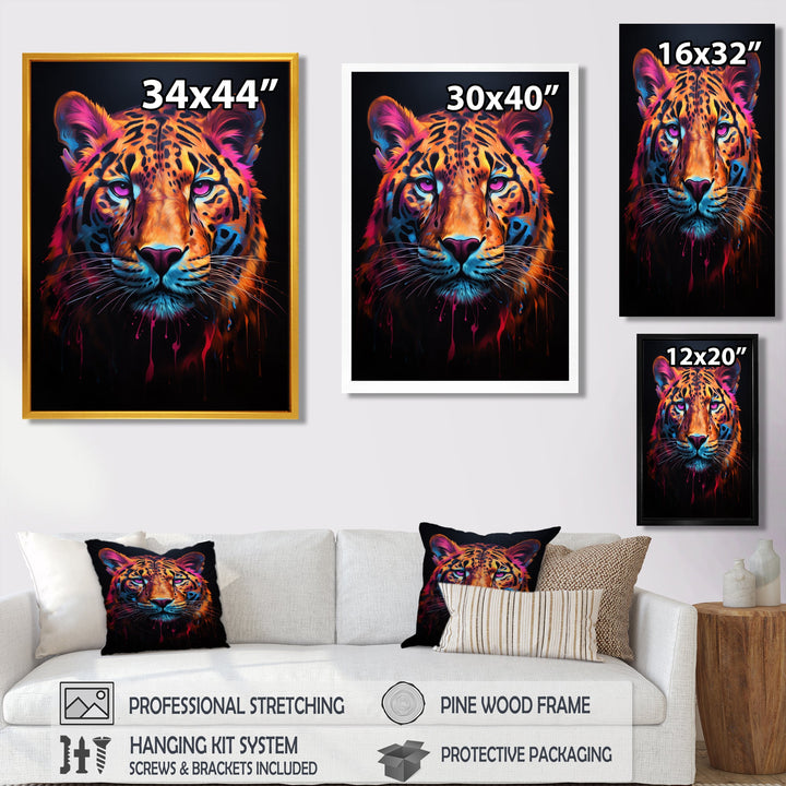 Portrait Of Tiger Fuchsia Neon Glow - Brown Tiger Wall Art