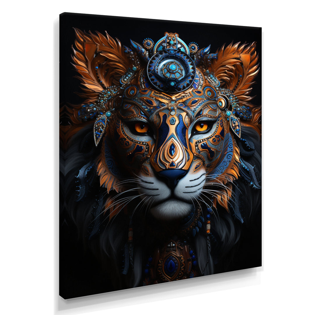 Shamanic Tribal Portrait Of Tiger Tribe - Tiger Fashion Large Canvas Wall Art