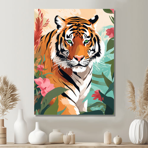 Orange Tiger Portrait In Tropical Jungle - Tiger Home Decor Art